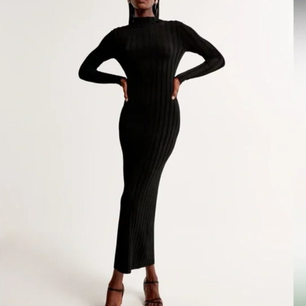 Long-Sleeve Glossy Maxi Sweater Dress DARK GREY XS TALL - Picture 2 of 3